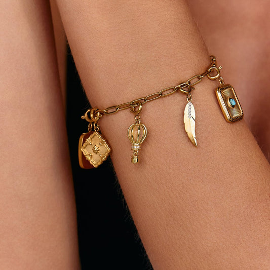 18K Gold Paperclip Charm Bracelet