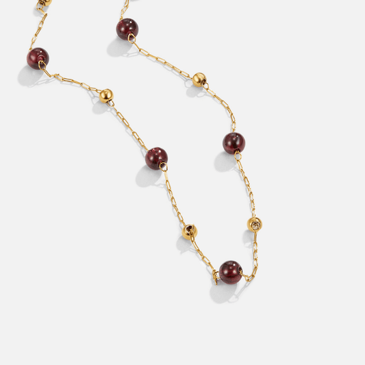 Garnet Wine Red Bead Necklace