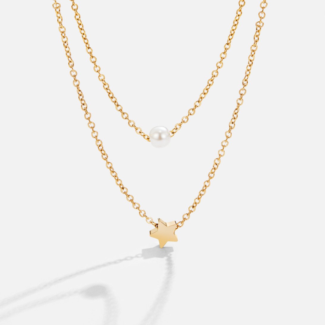 Free Layered Gold Star & Pearl Necklace