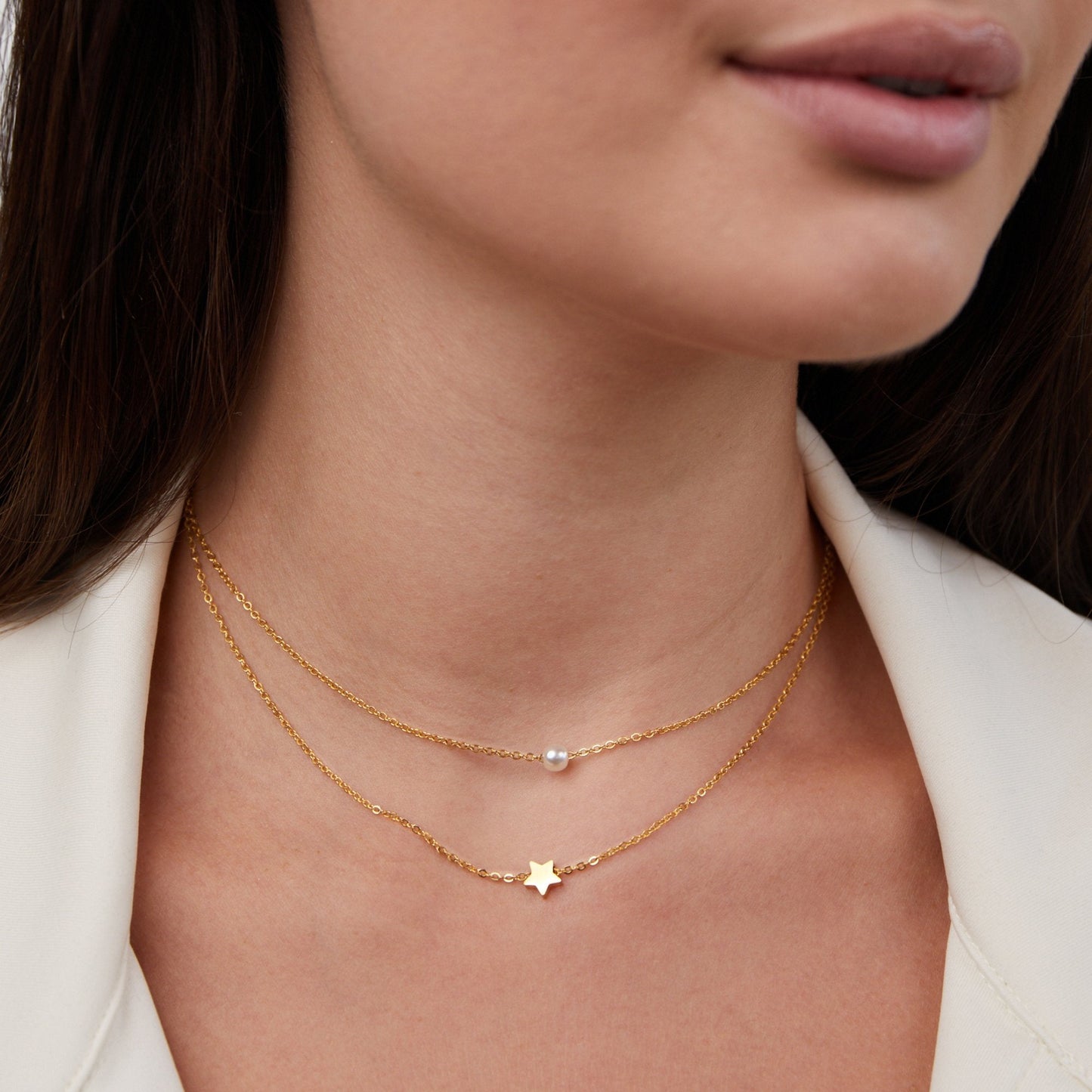 Free Layered Gold Star & Pearl Necklace