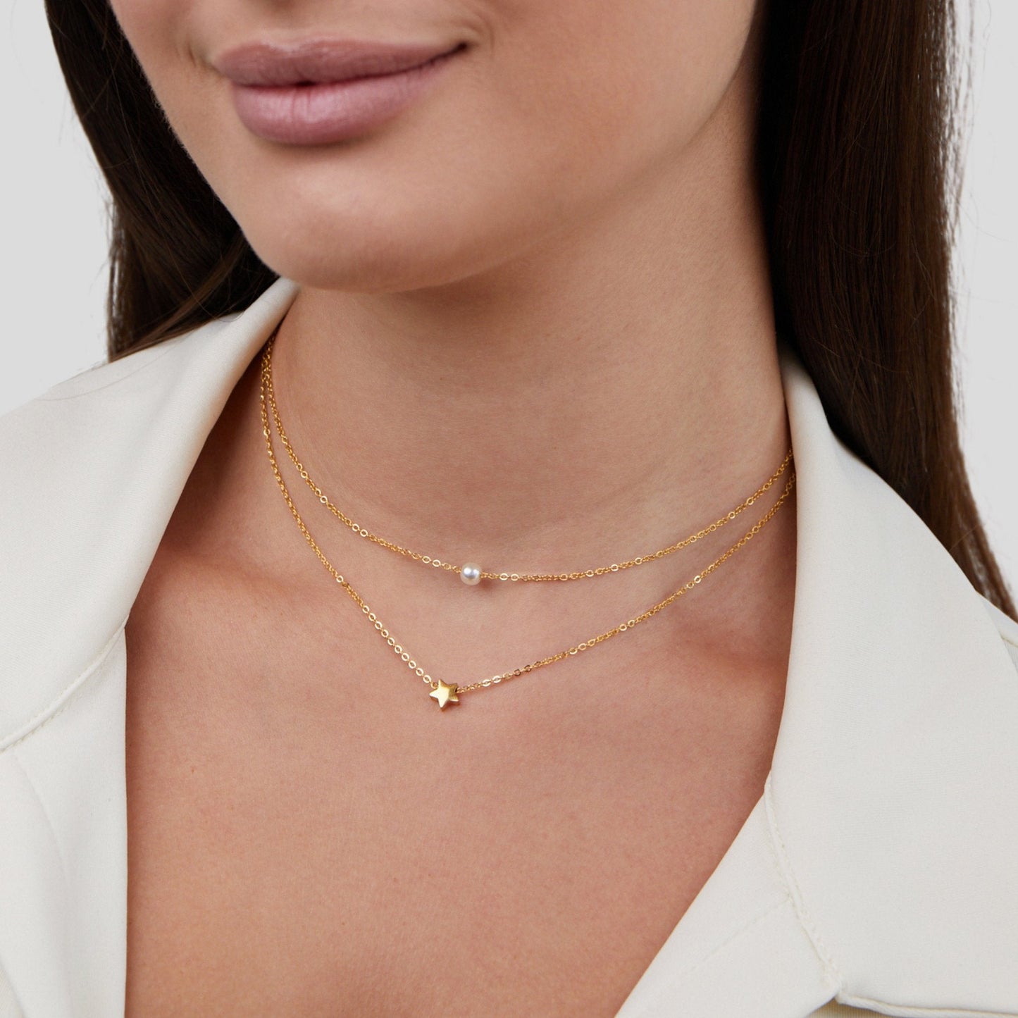 Free Layered Gold Star & Pearl Necklace