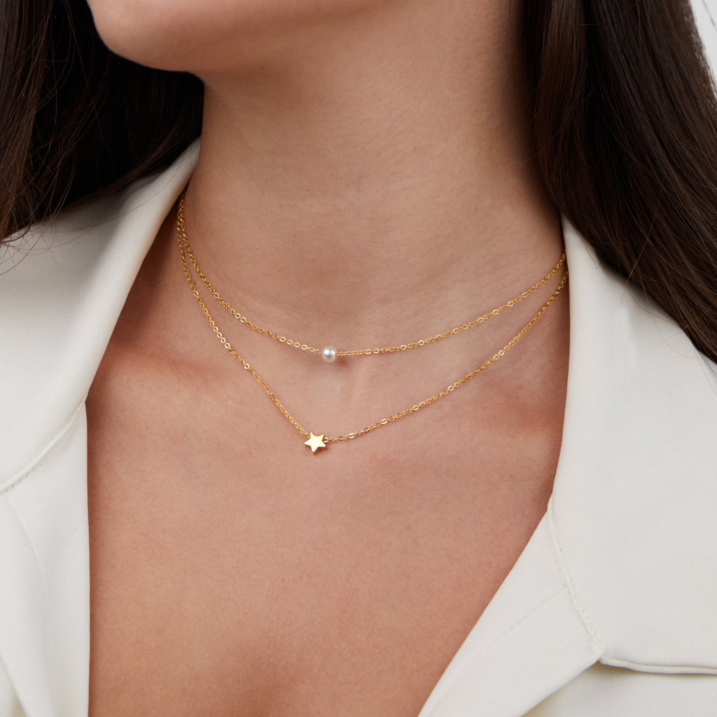 Free Layered Gold Star & Pearl Necklace