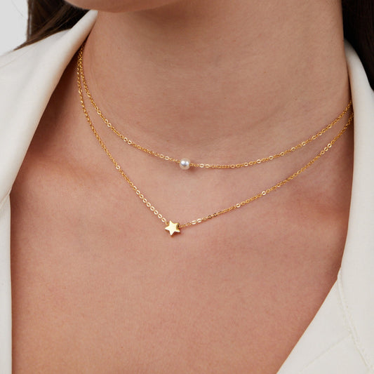 Free Layered Gold Star & Pearl Necklace