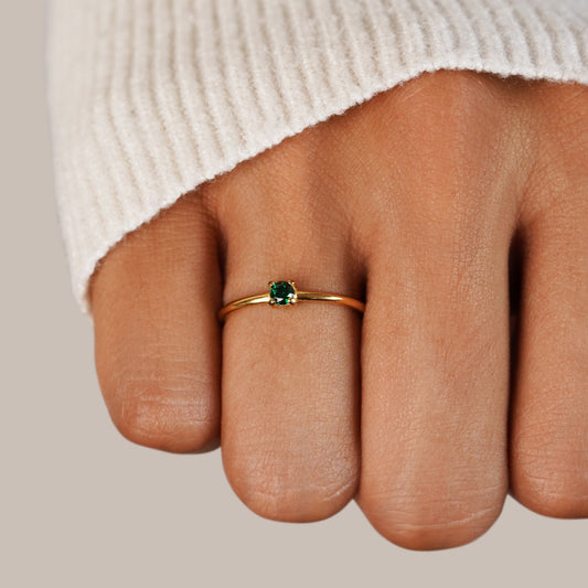 May Birthstone 18K Gold Ring