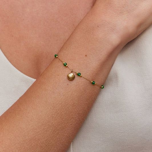 Nerissa Gold Shell & Green Bead Bracelet