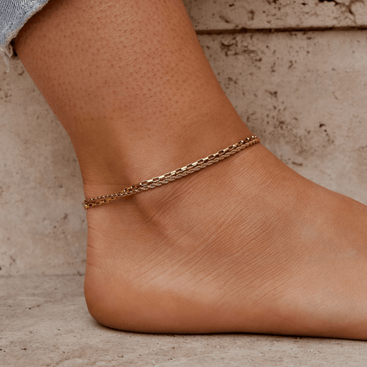Nora Layered Box Chain Anklet
