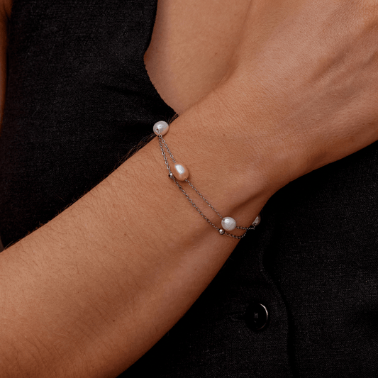 Silver Freshwater Pearl Layered Bracelet