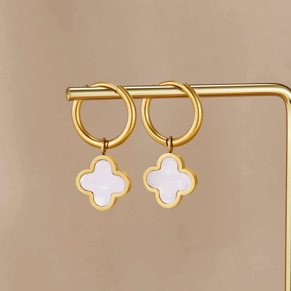 White Clover Hoop Earrings