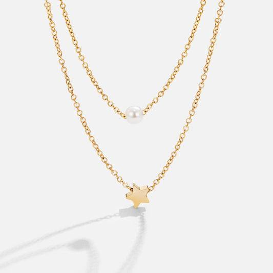 Free Layered Gold Star & Pearl Necklace